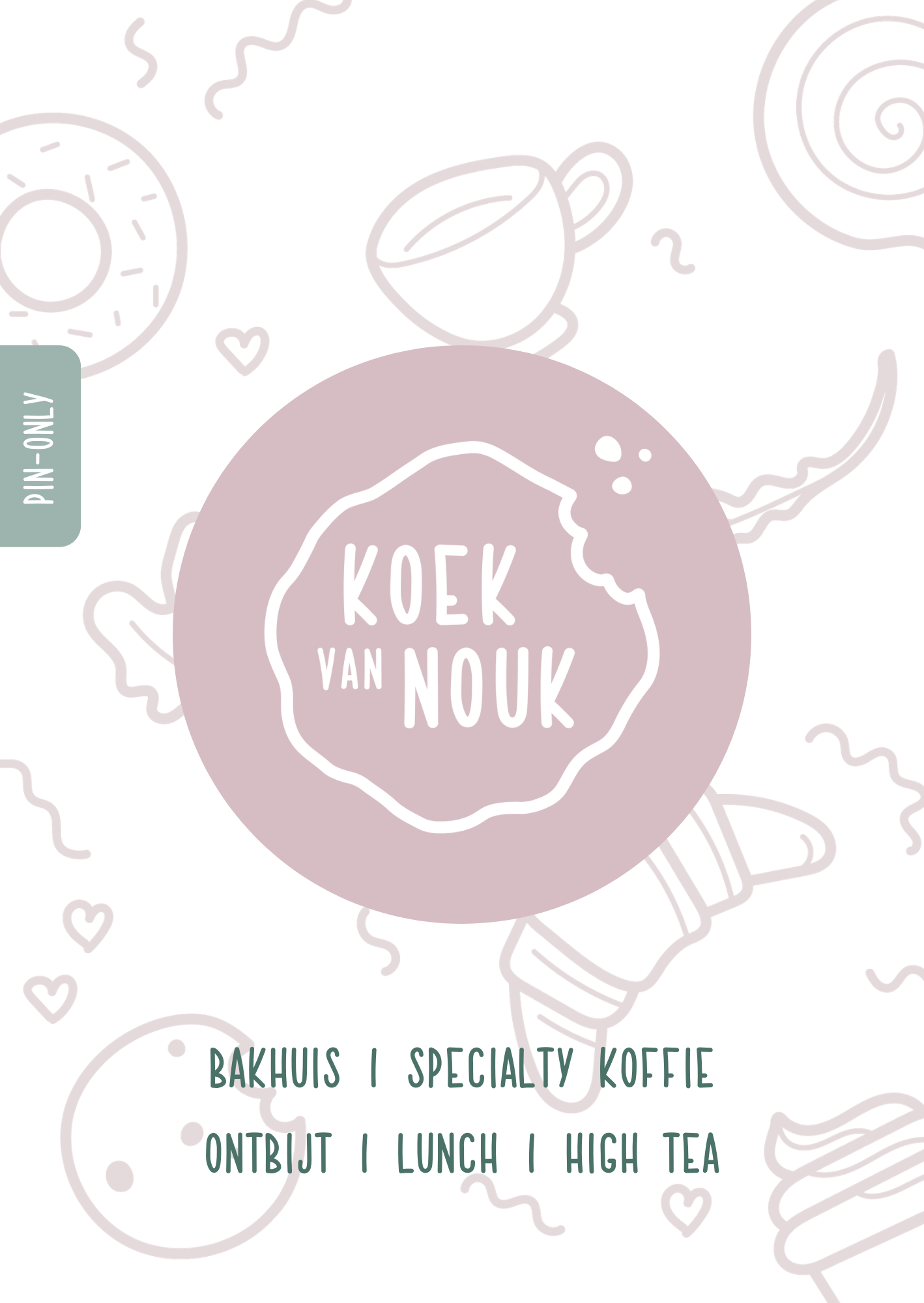 Menukaart Koek van Nouk, een bakhuis is Arnhem. Vegetarisch en vegan ontbijt, lunch, gebak en High Tea.