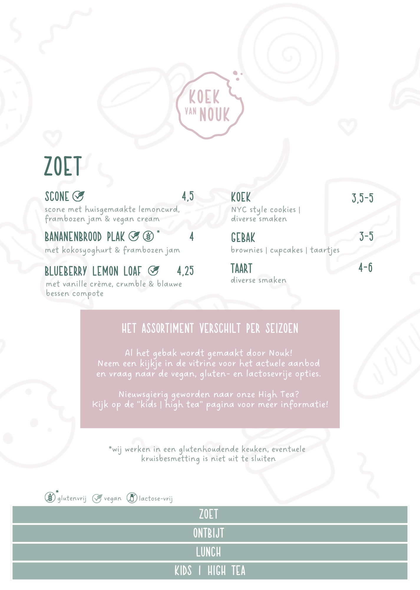 Menukaart pagina van zoetigheden. Verse, huisgemaakte vegetarische zoetigheden met vegen opties.